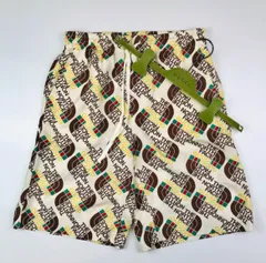 新品同様★GUCCI×THE NORTH FACE★グッチ×ザ ノースフェイス・コラボ メンズ 両ブランドロゴアイコン総柄 シルク ショートパンツ 2021S (44) イタリア製 ボトムス ズボン アイボリー ブラウン