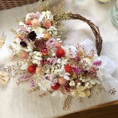 Natural＊ミニバラと千日紅のホワイトリース☆ドライフラワーリース  
