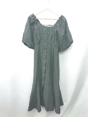 ◇ ⊂ MAJESTIC LEGON パフスリーブ バックレースアップ 半袖 ロング丈 ワンピース サイズM ブラック レディース E  【1409240002062】