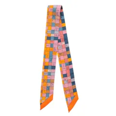 HERMES カシミヤ マフラー オレンジ・グレー チェック柄 向井康二