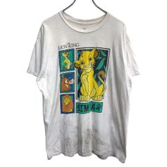 Disney LION KING 半袖 プリント Tシャツ L デズニー ライオンキング キャラクター ベージュ コットン 古着卸 アメリカ仕入 t2407-3820