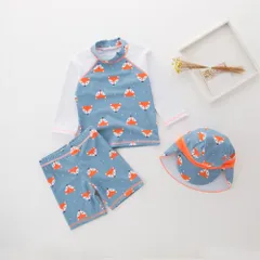 ☆ ワンカラー ☆ 3T ☆ ラッシュガード 長袖 キッズ キッズ 長袖 セパレート 水着 キッズ水着 ラッシュガード 長袖ラッシュガード 男の子 上下セット 上下 帽子 3点セット ハーフパンツ スイムキャップ 子供用 ジュニア プール 水遊び スイミング
