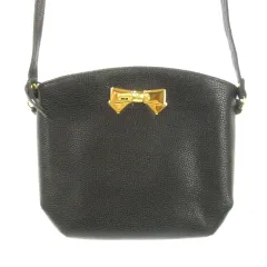 ニナリッチ NINA RICCI ショルダーバッグ ミニ ポシェット レザー 本革 リボンプレート ワンポイント 黒 ブラック /AH5 ■GY18