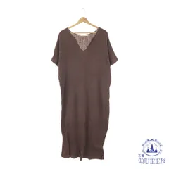 ☆美品☆ MOUSSY マウジー ワンピース ニット Iライン Vネック きれいめ 半袖 ロング レディース ブラウン F 901-6816 送料無料 古着