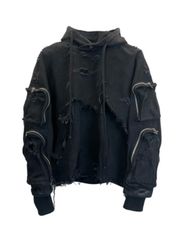 【BLR BLUER】DAMAGED MULTI-POCKET COTTON HOODIE