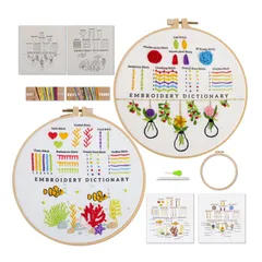 【今売れています】レベル1手刺繍キット、初心者向けの基本的なステッチ、パックに2セット、フープ 1 エブヘリーズ 個、型押し布、説明書付き、針2本、刺繍ステッチ練習キット12点 (ブーケ＆コーラル)