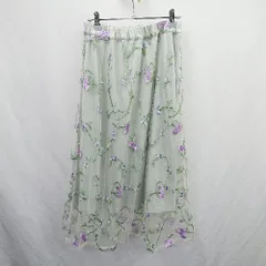 ◇ ⊂ earth music&ecology 花柄刺繍 ウエストゴム ロング チュール スカート サイズF ラベンダー系 レディース E  【1506230021413】