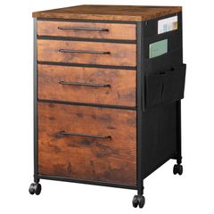 【数量限定】キャスター付き デスク下収納 大容量 A4対応 幅400*奥行400*高さ650mm 4段 サイドワゴン 子 袖机 布製 樹脂 オフィス サイドチェスト ビンテージ+黒い引き出し キャビネット デスクワゴン