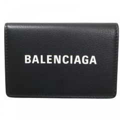 バレンシアガ 三つ折り財布 レディース エブリデイ コンパクトウォレット ミニ財布 BALENCIAGA 505055 レザー    ブラック 黒 シルバー金具 美品【中古品】