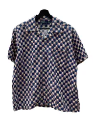 ラルフローレン RalphLauren 90s OPEN COLLAR SHIRT オープン カラー シャツ FORREST アロハ ハワイアン USA製 半袖 開襟 青 半袖シャツ チェック ブルー Mサイズ 104MT-1511