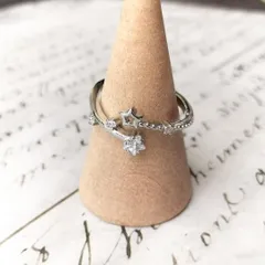 153M【SV925/フリーサイズ】　ダイヤ　スター　星　フリーリング　一粒　華奢　上品　大人　落ち着いた　エレガント　清楚　普段使い　フォーマル　デート　レディース　ギフト　プレゼント　高見え　シルバー　オープンリング　星チャーム　立体アクセント