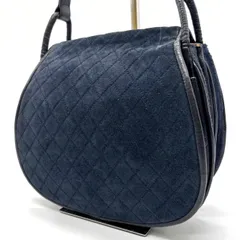 【良品】 YVES SAINT LAURENT イヴサンローラン ポシェット ショルダーバッグ フラップ バックル キルティング ゴールド金具 ロゴ型押し 肩掛け スエード レザー レディース ネイビー 紺色