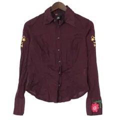 ディーゼル DIESEL フラワー 刺繍 シアー シャツ ブラウス 花柄 長袖 カットソー スナップボタン トップス S ボルドー ur5