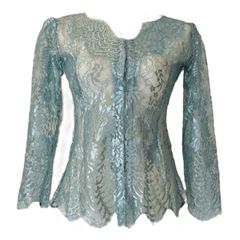 Kebaya クバヤ メタリックレース トップス ブルー バリ島 民族衣装