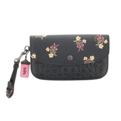 【中古】 COACH （コーチ） ﾎﾟｰﾁ バッグ 長財布 ウィズフローラルボウ Black ﾌﾞﾗｯｸ leather レザー 27060 used:AB