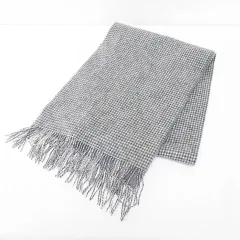 フェアファックス FAIRFAX カシミヤ マフラー ストール 灰系 グレー チェック ストライプ フリンジ