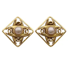 シャネル CHANEL イヤリング レディース ブランド ココマーク GP フェイクパール ゴールド ヴィンテージ オールド 古着 菱形 四角 【中古】