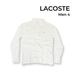 LACOSTE ラコステ ポロシャツ 長袖 ボタンダウン 鹿の子 ホワイト 無地 ワンポイント size 4 メンズ ビジネス スポーツ 日本製