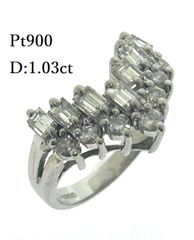 Pt900 天然 ダイヤモンド リング V字 D:1.03ct バケットカット ラウンドブリリアントカット プラチナ ダイヤ 指輪 ♯1073012020