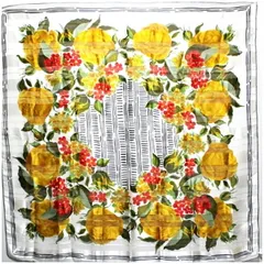 ランバン シルク 大判ストール ホワイト マルチカラー 花柄 中古 ABランク