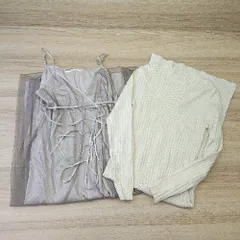 ◇ mystywoman ウエストゴムあり ニットワンピース チュールキャミワンピース サイズF ベージュ ブラウン レディース E  【1405140032161】