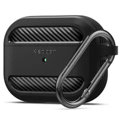 【即納】Spigen Apple AirPods Pro ケース カバー カラビナ リング 付き ワイヤレス充電 対応 衝撃 吸収 軽量 キズ防止 防塵 耐衝撃 収納ケース シンプル 滑り止め エアポッズ プロ ASD00540 ラギッド・アーマー (ブラック