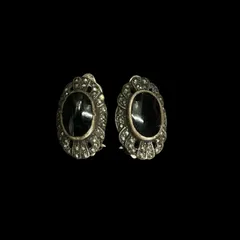 ヴィンテージ風 ブラックストーン＆ラインストーン クリップ式イヤリング