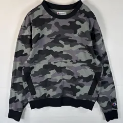 古着 チャンピオン Champion スウェット ワンポイントロゴ刺繍 カモフラ 迷彩 トレーナー M  ブラック 総柄 メンズ