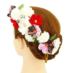 髪飾り 成人式 つまみ細工 赤 振袖 前撮り 袴 花 浴衣 夏祭り 花火大会 2点セット 白 ピンク 和柄 ビラ簪 ヘアアクセ かんざし No.9-3314