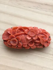 花 ブローチ 珊瑚 アンティーク 本珊瑚