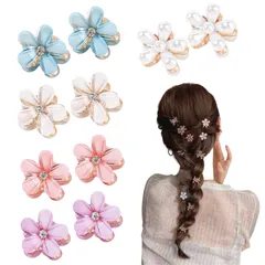 HAPPY SUGAR ヘアクリップ 小さめ ミニ しっかりとまる 大人 花 子供 キラキラ パール 前髪 ヘアピン 髪飾り 5種類 10個セット (ホワイト) [5種]