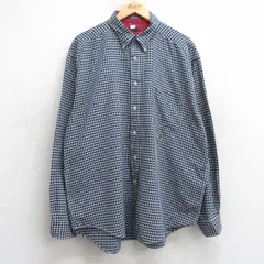 XL/古着 トミーヒルフィガー 長袖 ブランド シャツ メンズ 90s ワンポイントロゴ 大きいサイズ コットン ボタンダウン 紺他 ネイビー チェ