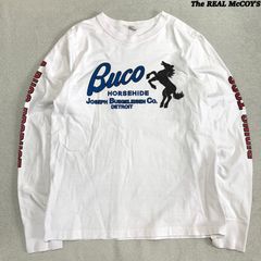 The REAL McCOY'S BUCO TEE L/S ロングスリーブTシャツ 長袖カットソー ロンT 袖プリント ブコ レーシング モーターサイクル Lサイズ ホワイト 白 リアルマッコイズ