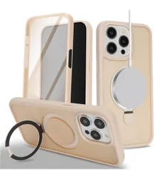 ★DEYHU iPhone15Pro ケース MagSafe 対応 360°全身バンパー保護 スマホケース iPhone 15 Pro カバー 液晶保護フィルム内蔵 隠し収納式スタンド ワイヤレス充電対応 オフホワイト