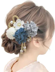 セット かわいい 成人式 ドライフラワー 振袖 袴 髪飾り 和装 着物 浴衣 七五三 卒業式 入園式 入学式 [Jzoon] 花嫁 前撮り つまみ細工 組紐 緑 グレーブルー Y3005