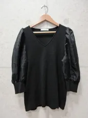 【美品】index インデックス カットソー Vネック パフスリーブ リブニット 長袖 ブラック Mサイズ