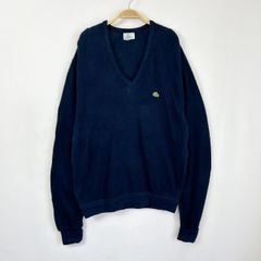 【フォロワー様クーポン配布中！】 80s 80年代 USA製 アメリカ製  IZOD LACOSTE ラコステ 刺繍ロゴ Ｖネック アクリル ニット セーター vintage ヴィンテージ  ビンテージ メンズ Lサイズ ネイビー 【S19】