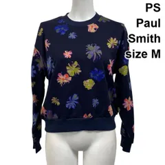 ◆ ピーエスポールスミス PS Paul Smith Painted Cosmos柄 スウェット カットソー 長袖 ネイビー 綿100％ M 9号 レディース S5V517