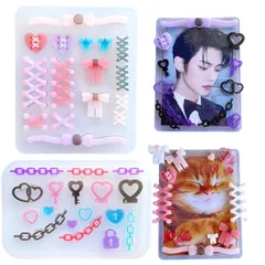 Evergarden デコパーツ 【2枚セット】 シリコンモールド トレカ デコ パーツ デコレジン デコレーション リボン チェーン 鍵 ハート レジン アクセサリー キーホルダー シャカシャカ シ リコン モールド キャンドル アロマストーン 石膏 手 0