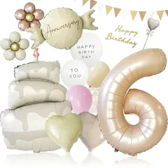 【新品】 deerzon くすみピンク 6歳 くすみカラー 数字 バルーン 誕生日 飾り付け 18点 セット 大きい 65cm 数字バルーン くすみ ニュアンスカラー ナンバーバルーン バースデーバルーン セット6 1