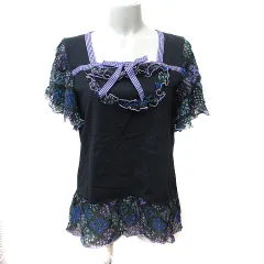 アナスイ ANNA SUI カットソー スクエアネック フレア袖 切替 シフォン フリル 半袖 ML マルチカラー /YIのサムネイル