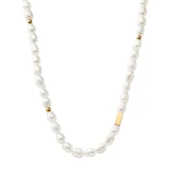 【ゴールド × ワンサイズ】[Cream dot. クリームドット公式] ネックレス レディースステンレス製 金属アレルギー つけっぱなし サージカルステンレス 淡水パール パール メタル メタルパーツ ショート チェーン 大人