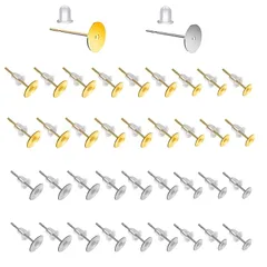 丸皿 ピアス パーツ サージカルステンレス 丸皿 4mm 平皿 樹脂 キャッチ付きピアス 台座付き DIY 手作り 2色 100ペア (200個入り) 1