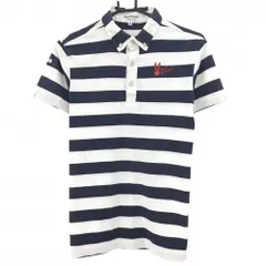 ジャックバニー 半袖ポロシャツ 白×ネイビー 太ボーダー ボタンダウン コットン100％ メンズ 4(M) ゴルフウェア Jack Bunny