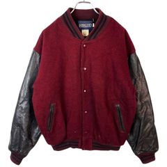 豪華刺繍】NEO BLOOD 袖レザー スタジャンボルドー M〜L相当 90s
