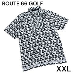 ROUTE 66 GOLF  ルート66 ゴルフ メンズ ゴルフシャツ XXL キツネ柄 総柄 ブラック ホワイト ポロシャツ風