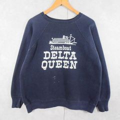 60's "Steamboat DELTA QUEEN" フロッキープリント ラグランスウェット NAVY