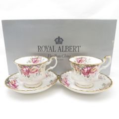 美品 ROYAL ALBERT ロイヤルアルバート オータムローズ ティーカップ＆ソーサー 2客 ペア 秋 薔薇 バラ 花 フラワー 紅茶 英国 SU8527K 