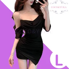 [ COCO&YUKA公式 ] ココアンドユカ 肩出し シフォン オフショルダー タイト ミニ ワンピース 胸元 セクシー キャバ 嬢 ドレス 半袖 カシュクール スカート ミニワンピ パーティー レディース パット 付き ブラック L B0D66LT8S1