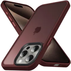【特価商品】ワインレッド 6.1インチ カバー プロ 15 15 アイフォン スマホケース ワイヤレス充電対応 ストラップホール付き マットケース 指紋防止 米軍MIL規格 滑り止め 耐衝撃 半透明 ケース 用 Pro iPhone Anqrp